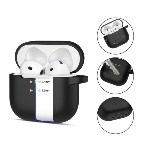 
Apple AirPods 4 silikoninis dėklas su kabliuku – juodas
