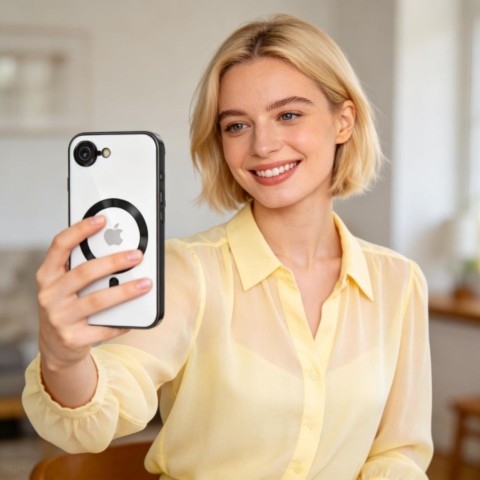 
iPhone 16e / 17e MagFlex MagSafe dėklas – permatomas
