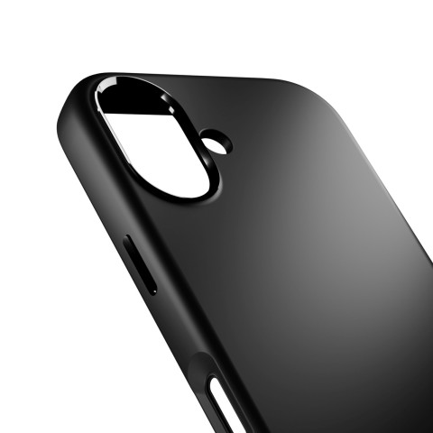 
„iPhone 17“ silikoninis dėklas su kameros apsauga ir aliumininiais „MagSafe“ mygtukais – juodas
