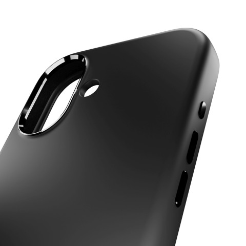 
„iPhone 17“ silikoninis dėklas su kameros apsauga ir aliumininiais „MagSafe“ mygtukais – juodas

