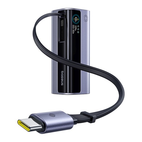 
„EnerGeek GR11“ 10000mAh išorinė baterija su ištraukiamu laidu, 100 W – pilka
