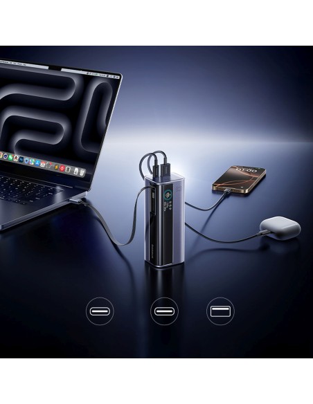 
„EnerGeek GR11“ 10000mAh išorinė baterija su ištraukiamu laidu, 100 W – pilka
