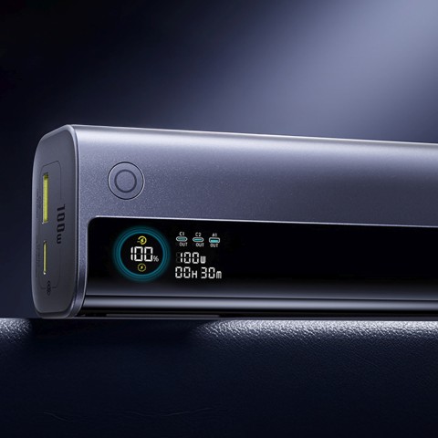 
„EnerGeek GR11“ 10000mAh išorinė baterija su ištraukiamu laidu, 100 W – pilka
