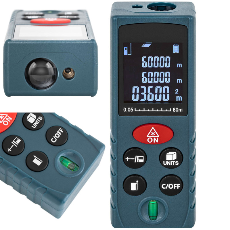Lazerinis nuotolio ieškiklis su LCD ekranu 60 m / 2 mm
