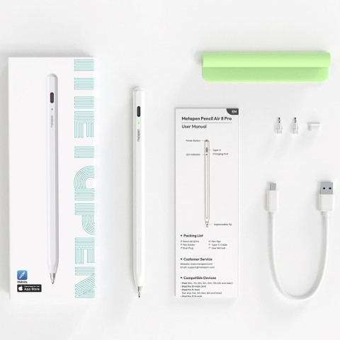 
„iPad“ USB-C pieštukas „Air8 Pro“ rašiklis – baltas
