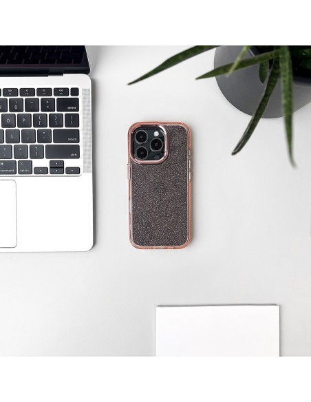 
„iPhone 16“ blizgučių dėklas – rožinis su blizgučiais
