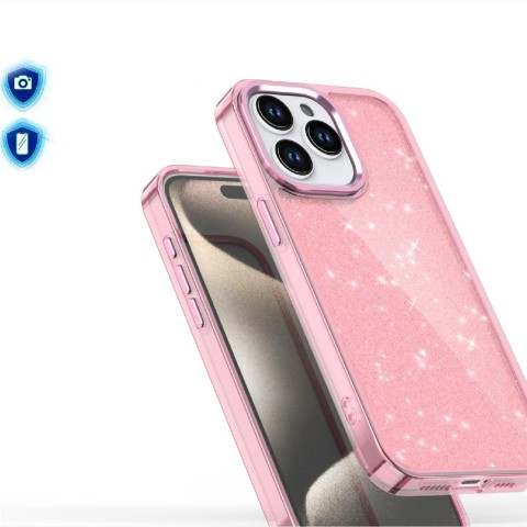 
„iPhone 16 Pro Max“ blizgučių dėklas – rožinis su blizgučiais
