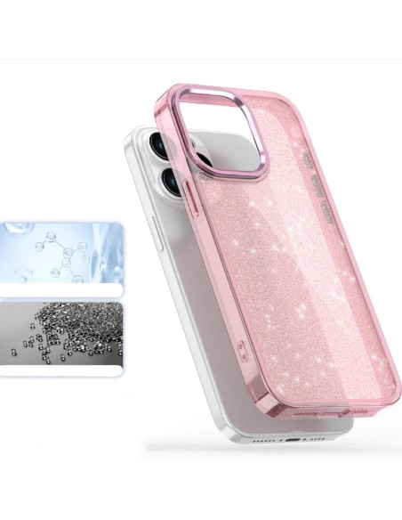 
„iPhone 16 Pro Max“ blizgučių dėklas – rožinis su blizgučiais
