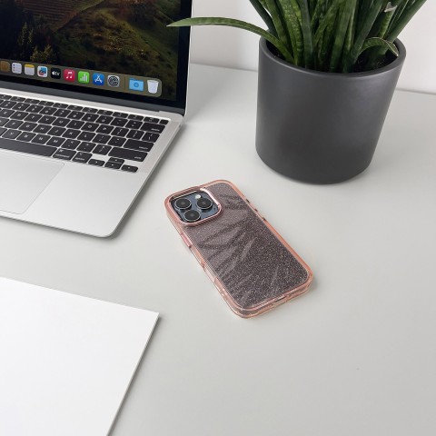 
„iPhone 16 Pro Max“ blizgučių dėklas – rožinis su blizgučiais

