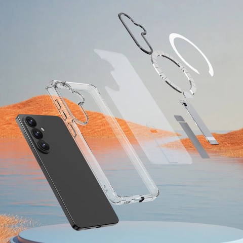 
„Samsung Galaxy S26 Plus“ dėklas su „Hybrid Armor X MagSafe“ stovu – skaidrus
