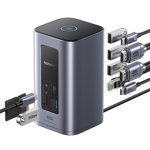 
ŠAKOTEKLIS 12 viename Įkrovimo stotelė USB-C USB-A HDMI RJ45 SD microSD 4K 60Hz PD 10Gb/ s
