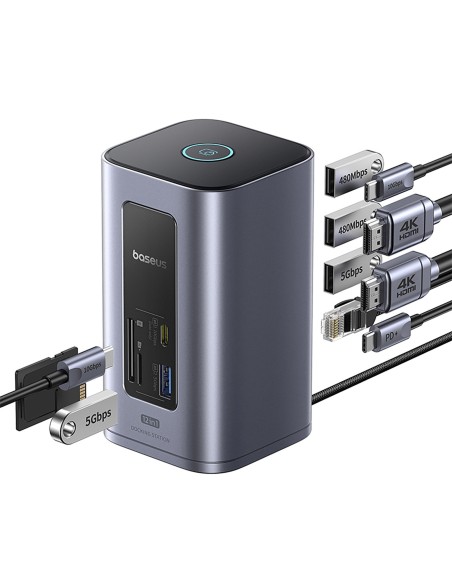 
ŠAKOTEKLIS 12 viename Įkrovimo stotelė USB-C USB-A HDMI RJ45 SD microSD 4K 60Hz PD 10Gb/ s
