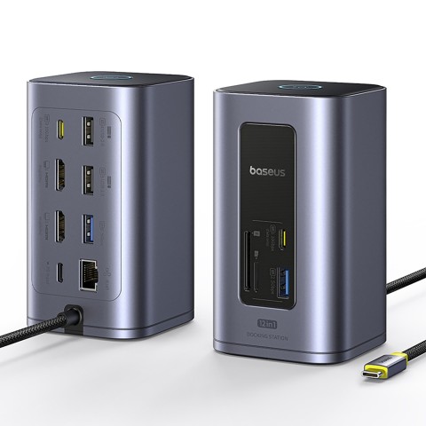 
ŠAKOTEKLIS 12 viename Įkrovimo stotelė USB-C USB-A HDMI RJ45 SD microSD 4K 60Hz PD 10Gb/ s
