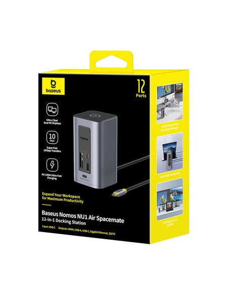 
ŠAKOTEKLIS 12 viename Įkrovimo stotelė USB-C USB-A HDMI RJ45 SD microSD 4K 60Hz PD 10Gb/ s
