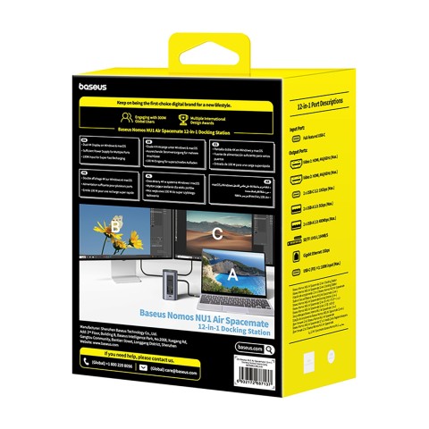 
ŠAKOTEKLIS 12 viename Įkrovimo stotelė USB-C USB-A HDMI RJ45 SD microSD 4K 60Hz PD 10Gb/ s
