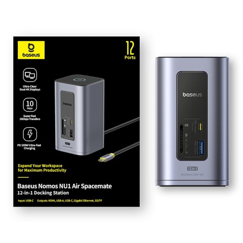 
ŠAKOTEKLIS 12 viename Įkrovimo stotelė USB-C USB-A HDMI RJ45 SD microSD 4K 60Hz PD 10Gb/ s
