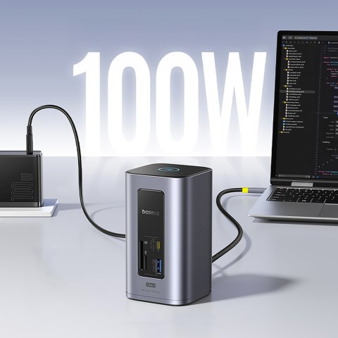 
ŠAKOTEKLIS 12 viename Įkrovimo stotelė USB-C USB-A HDMI RJ45 SD microSD 4K 60Hz PD 10Gb/ s
