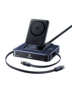 
6 viename belaidė įkrovimo stotelė su ištraukiamais USB-C laidais, 245 W – juoda

