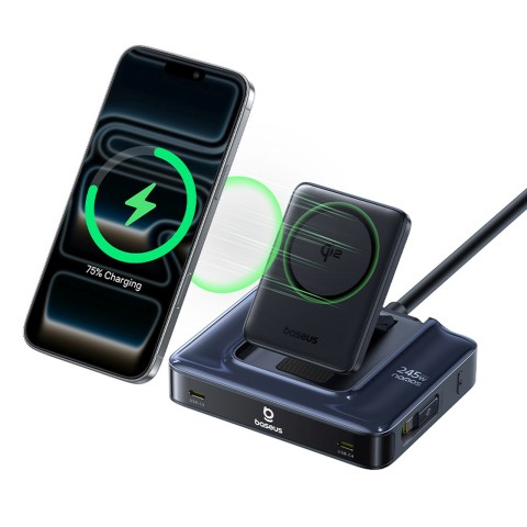 
6 viename belaidė įkrovimo stotelė su ištraukiamais USB-C laidais, 245 W – juoda
