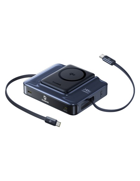 
6 viename belaidė įkrovimo stotelė su ištraukiamais USB-C laidais, 245 W – juoda
