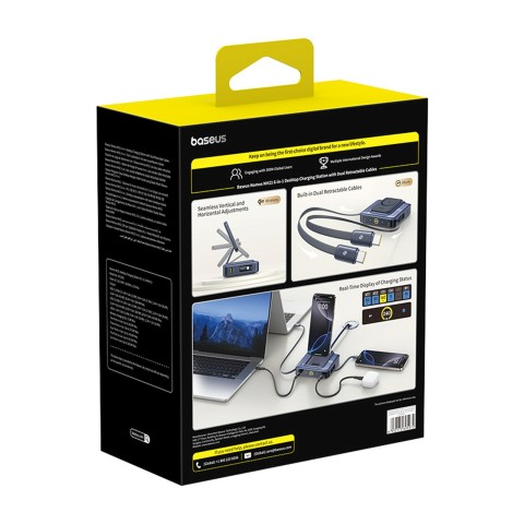 
6 viename belaidė įkrovimo stotelė su ištraukiamais USB-C laidais, 245 W – juoda
