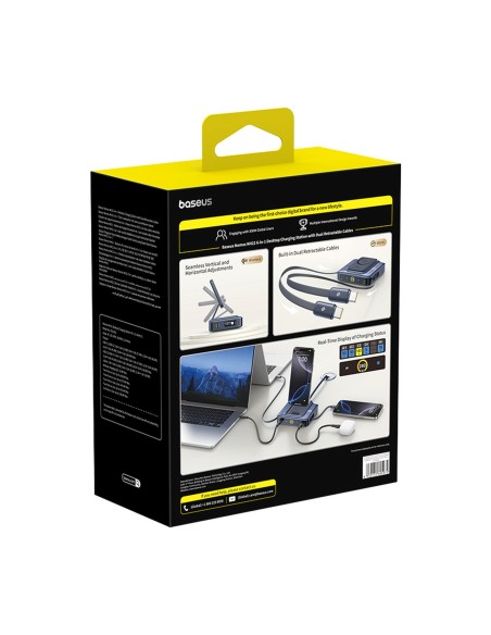 
6 viename belaidė įkrovimo stotelė su ištraukiamais USB-C laidais, 245 W – juoda
