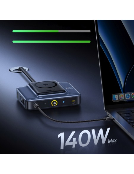 
6 viename belaidė įkrovimo stotelė su ištraukiamais USB-C laidais, 245 W – juoda
