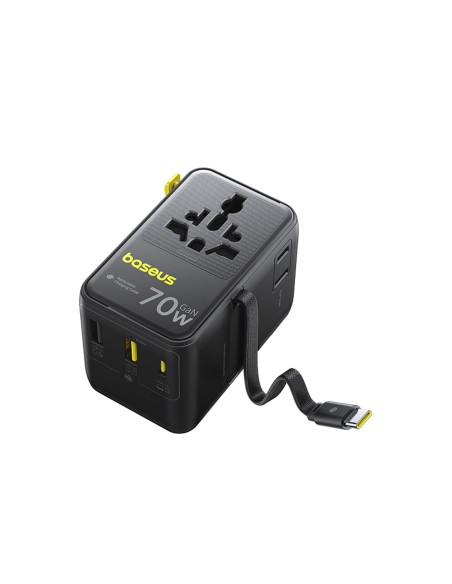 
6 viename kelioninis adapteris su ištraukiamu USB-C laidu, 70 W – juodas

