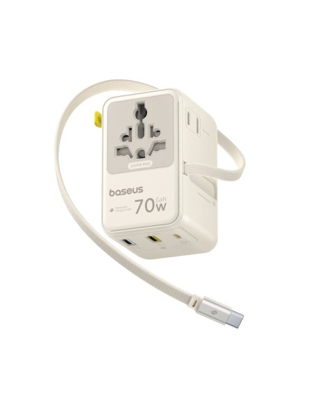 
6 viename kelioninis adapteris su ištraukiamu USB-C laidu, 70 W – baltas
