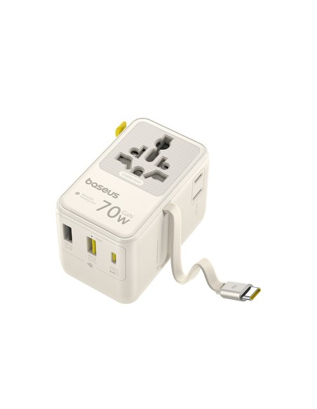 
6 viename kelioninis adapteris su ištraukiamu USB-C laidu, 70 W – baltas
