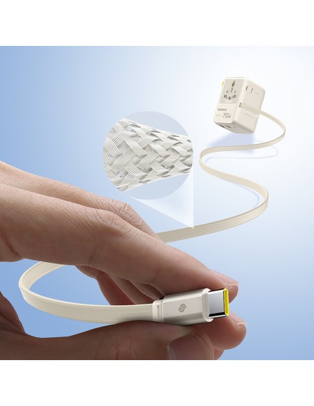 
6 viename kelioninis adapteris su ištraukiamu USB-C laidu, 70 W – baltas

