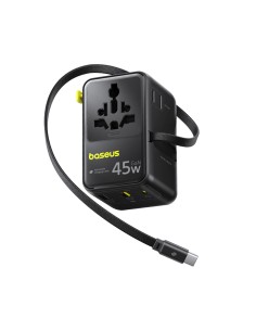 
6 viename kelioninis adapteris su ištraukiamu USB-C laidu, 45 W – juodas
