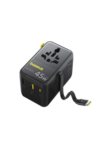 
6 viename kelioninis adapteris su ištraukiamu USB-C laidu, 45 W – juodas
