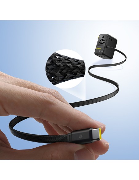 
6 viename kelioninis adapteris su ištraukiamu USB-C laidu, 45 W – juodas
