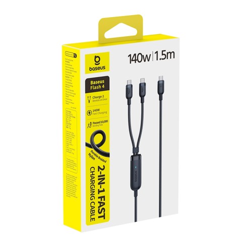 
2 viename USB-C laidas - 2x USB-C 140W 1,5 m - juodas
