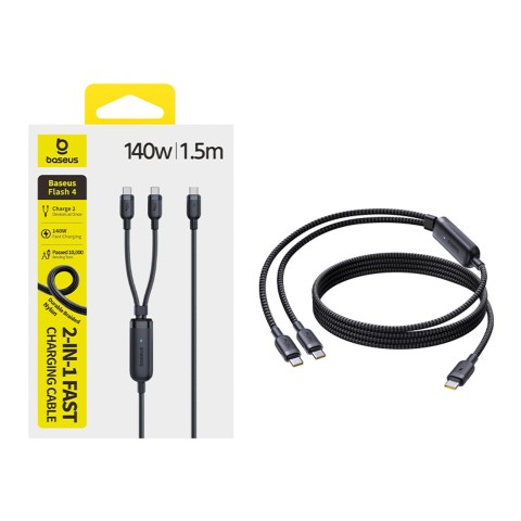 
2 viename USB-C laidas - 2x USB-C 140W 1,5 m - juodas
