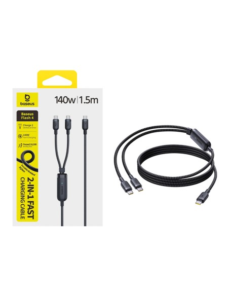 
2 viename USB-C laidas - 2x USB-C 140W 1,5 m - juodas
