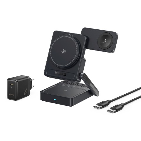 
3 viename „Qi2.2“ 35 W belaidis įkroviklis su 45 W ES maitinimo adapteriu ir 1 m USB-C laidu – juodas
