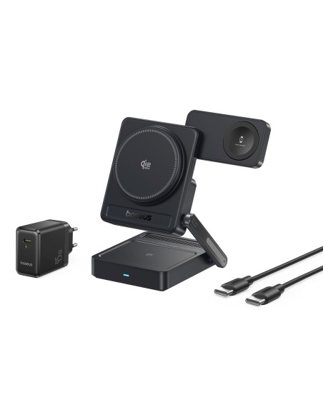 
3 viename „Qi2.2“ 35 W belaidis įkroviklis su 45 W ES maitinimo adapteriu ir 1 m USB-C laidu – juodas
