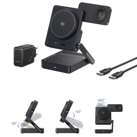 
3 viename „Qi2.2“ 35 W belaidis įkroviklis su 45 W ES maitinimo adapteriu ir 1 m USB-C laidu – juodas
