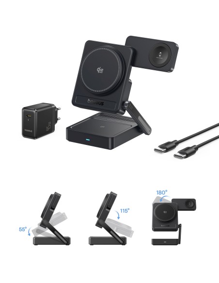 
3 viename „Qi2.2“ 35 W belaidis įkroviklis su 45 W ES maitinimo adapteriu ir 1 m USB-C laidu – juodas
