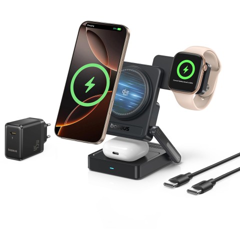 
3 viename „Qi2.2“ 35 W belaidis įkroviklis su 45 W ES maitinimo adapteriu ir 1 m USB-C laidu – juodas
