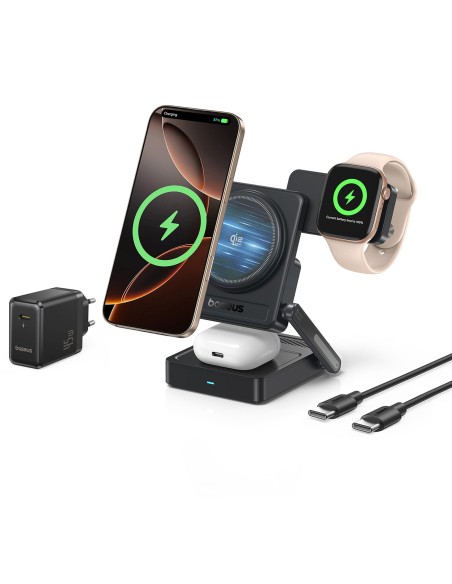 
3 viename „Qi2.2“ 35 W belaidis įkroviklis su 45 W ES maitinimo adapteriu ir 1 m USB-C laidu – juodas
