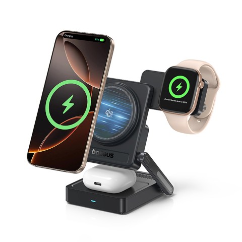 
3 viename „Qi2.2“ 35 W belaidis įkroviklis su 45 W ES maitinimo adapteriu ir 1 m USB-C laidu – juodas
