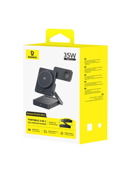 
3 viename „Qi2.2“ 35 W belaidis įkroviklis su 45 W ES maitinimo adapteriu ir 1 m USB-C laidu – juodas
