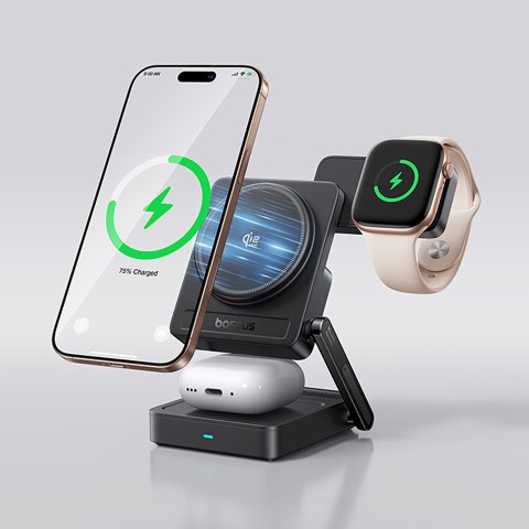 
3 viename „Qi2.2“ 35 W belaidis įkroviklis su 45 W ES maitinimo adapteriu ir 1 m USB-C laidu – juodas
