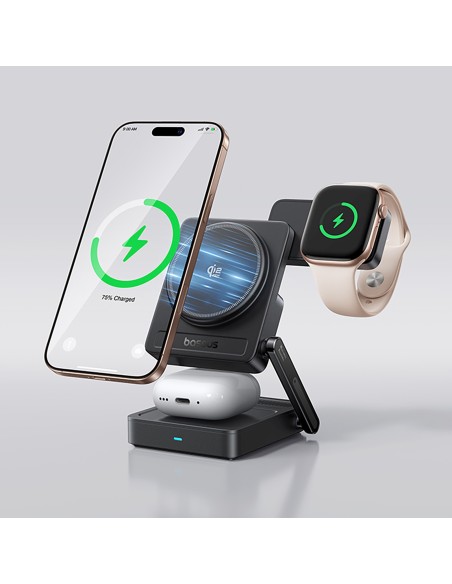 
3 viename „Qi2.2“ 35 W belaidis įkroviklis su 45 W ES maitinimo adapteriu ir 1 m USB-C laidu – juodas
