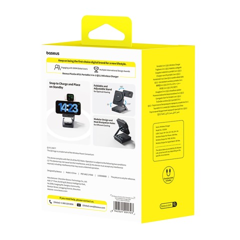 
3 viename „Qi2.2“ 35 W belaidis įkroviklis su 45 W ES maitinimo adapteriu ir 1 m USB-C laidu – juodas
