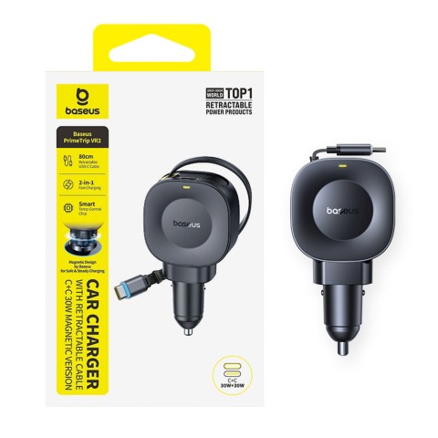
USB-C automobilinis įkroviklis su ištraukiamu USB-C laidu, 30 W – juodas
