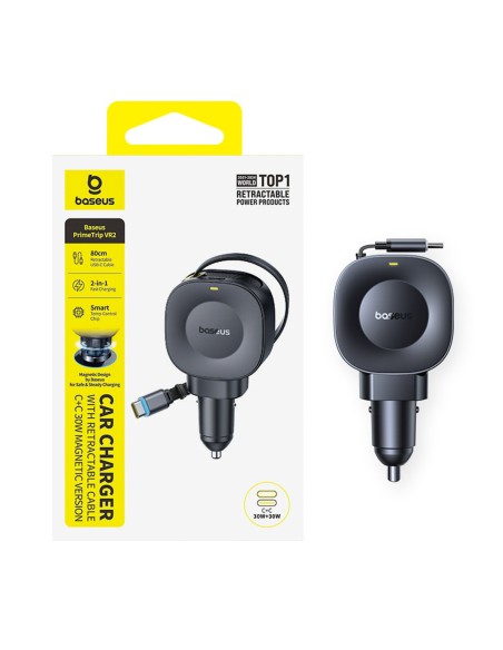 
USB-C automobilinis įkroviklis su ištraukiamu USB-C laidu, 30 W – juodas
